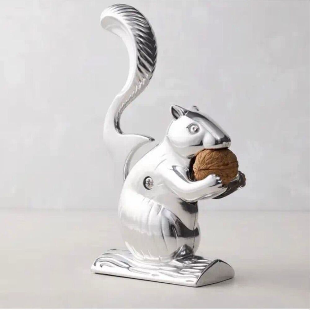Vintage squirrel nut cracker - silver chrome metal - 8” L x 5.5” T